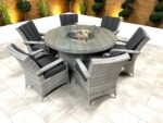 Chimes Living - Stone Grey Verona 6 Seat Round Dining Set - 1.5 Meter Round Table with Firepit